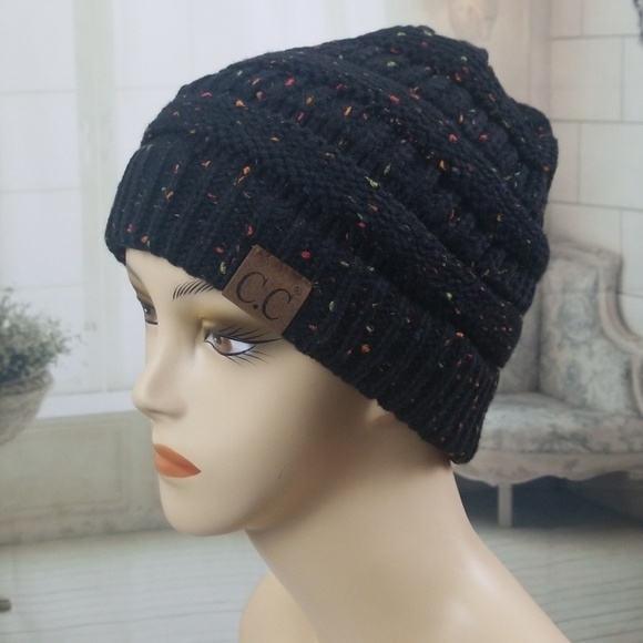 C.C Confetti Beanie Cable Knit Black - Picture 3 of 4